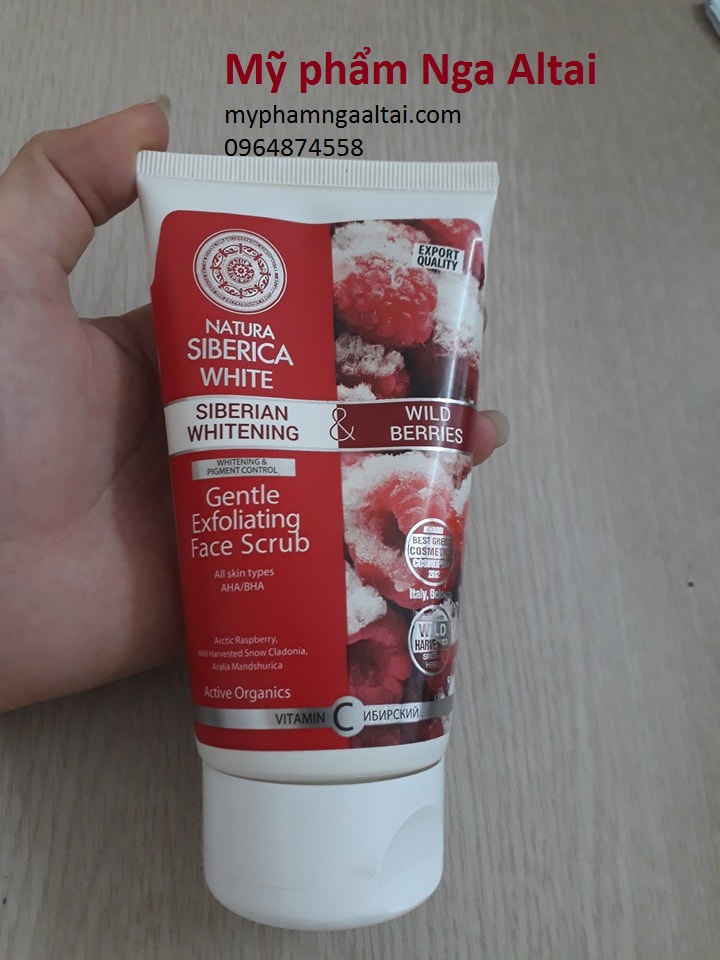 Review kem tẩy da chết trắng da Natura Siberica White chiết xuất hữu cơ quả mâm xôi Bắc Cực, Snow Claudia, Aralia Mandshurica và axít AHA/BHA hoa quả - mỹ phẩm Nga Altai